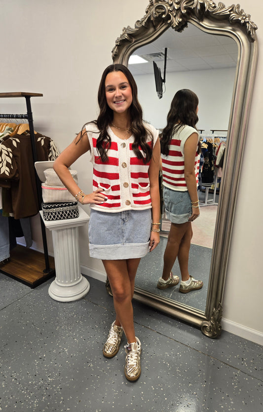 High Waisted Cuff Denim Skirt