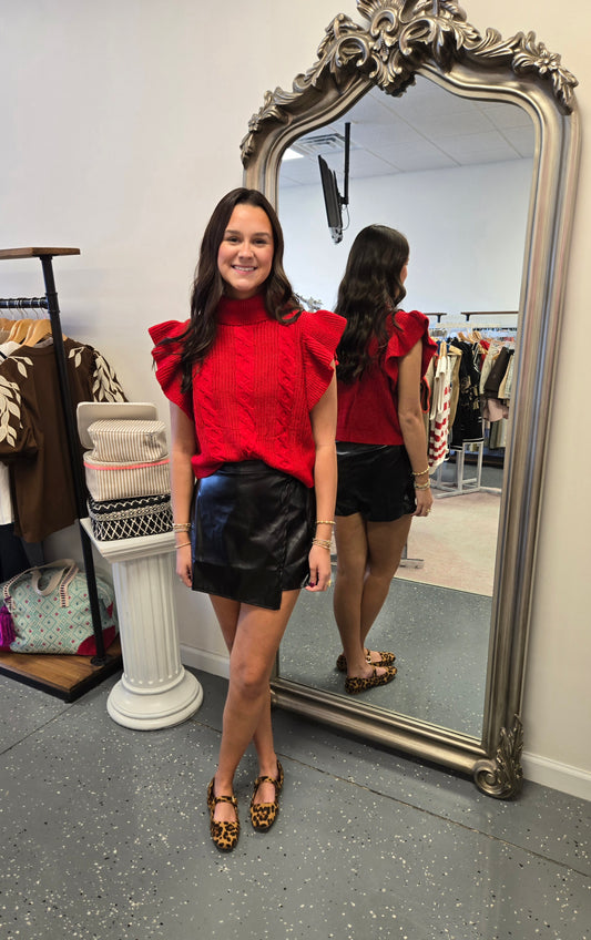 Cable Knit Sweater- Red