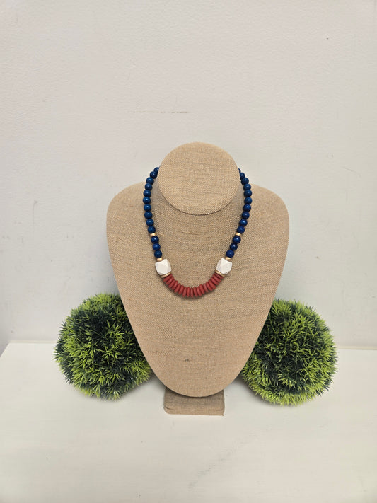 Red White And Blue Beaded Statement Necklace