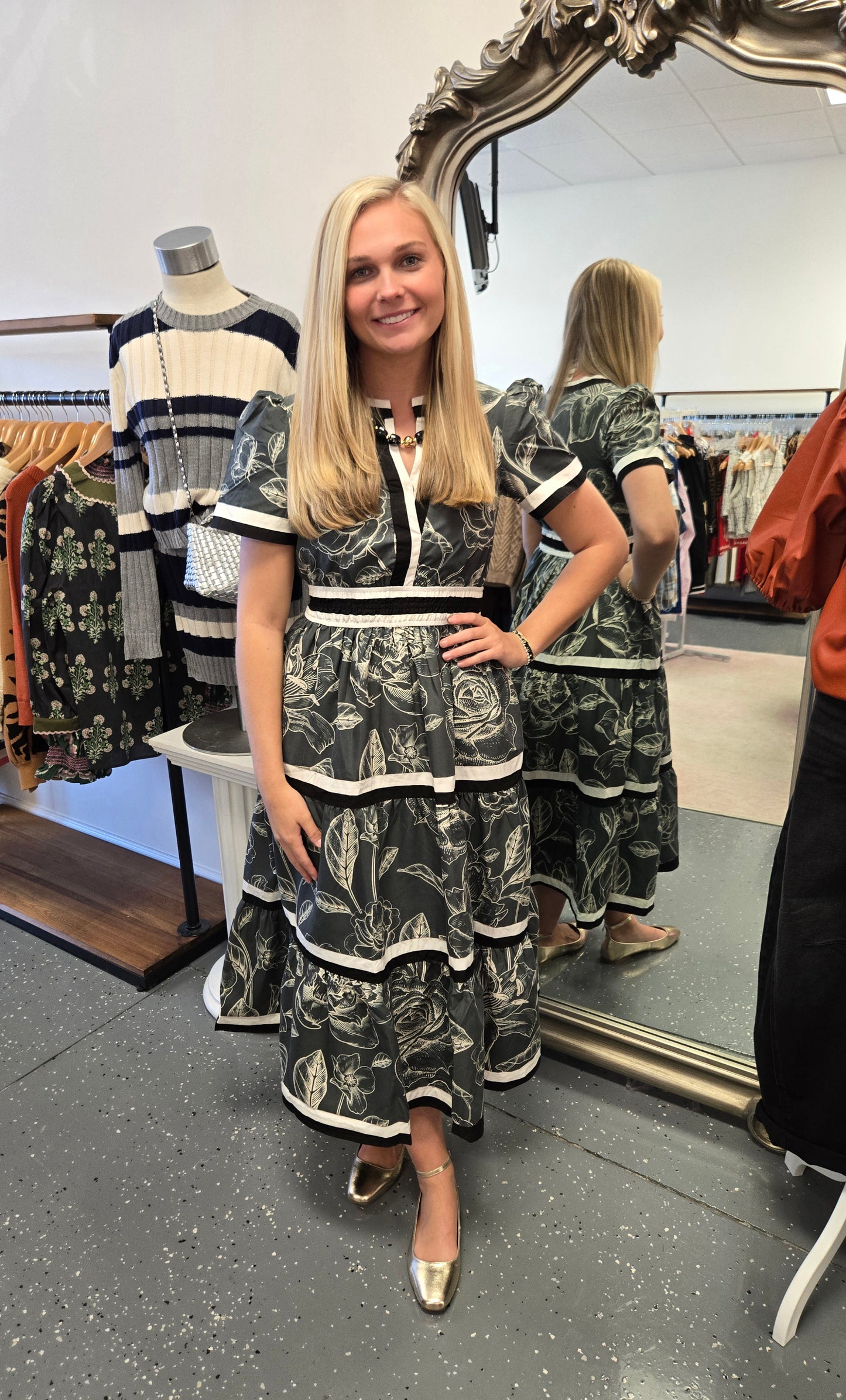 Floral Print Front Slit Midi