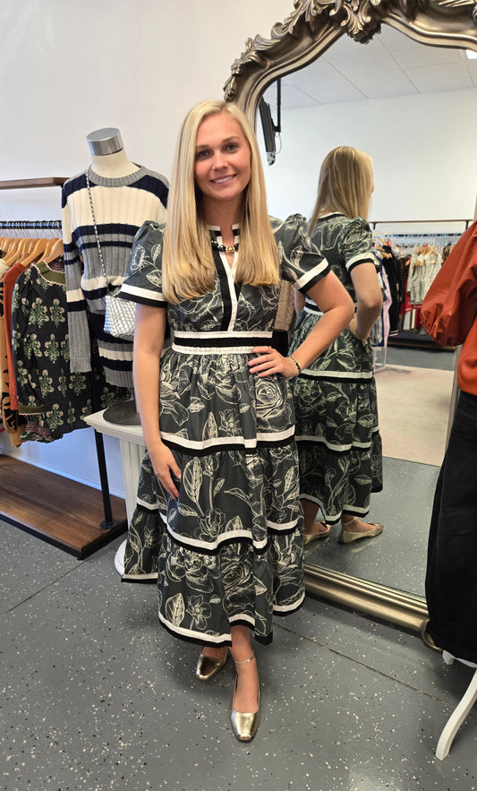 Floral Print Front Slit Midi