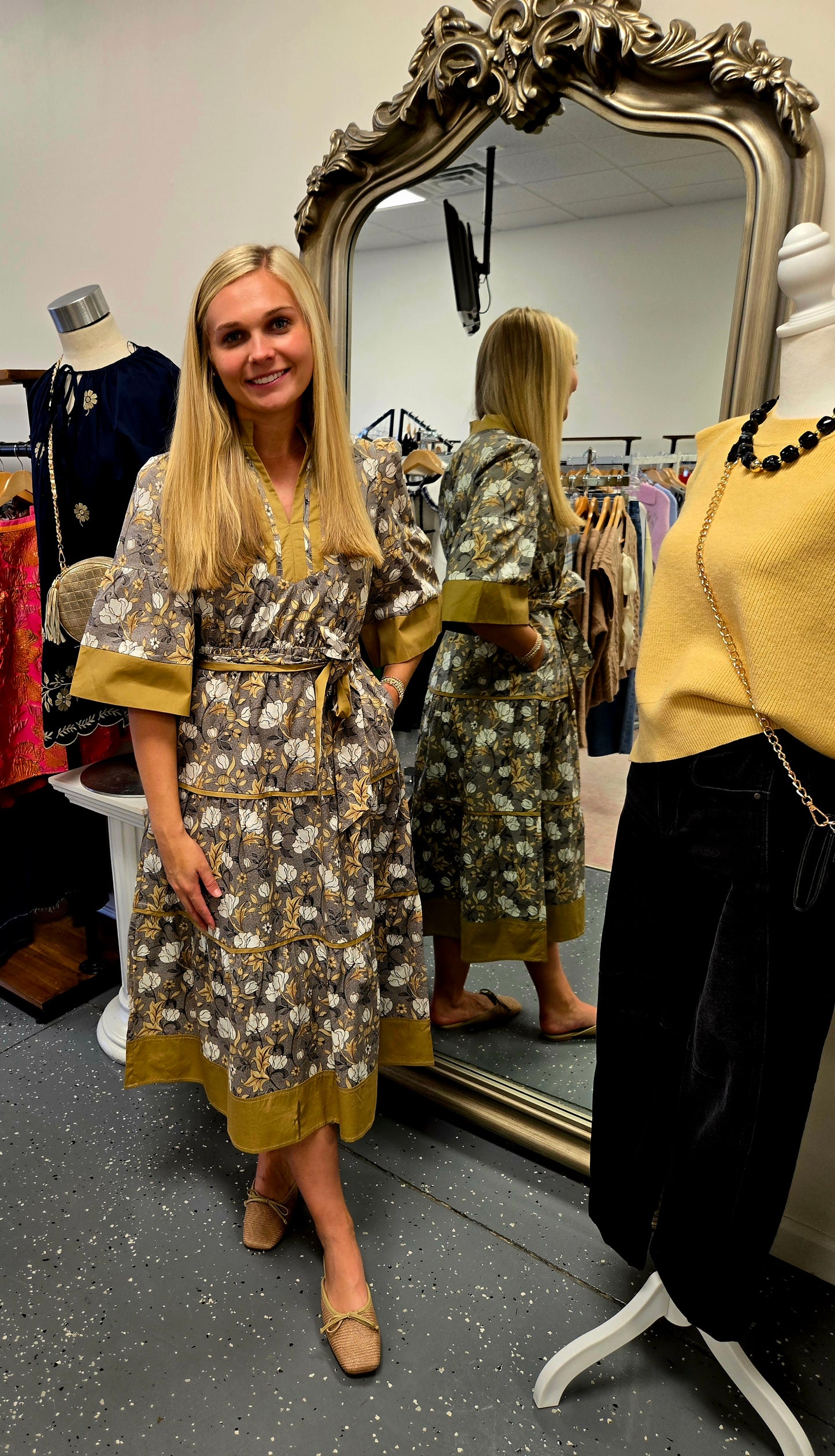 Floral Print Belted Midi Dress