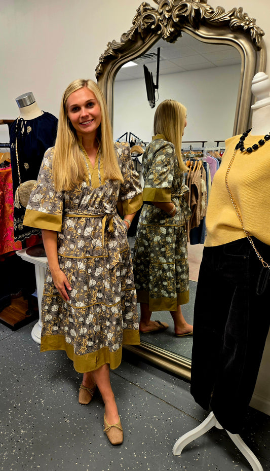 Floral Print Belted Midi Dress