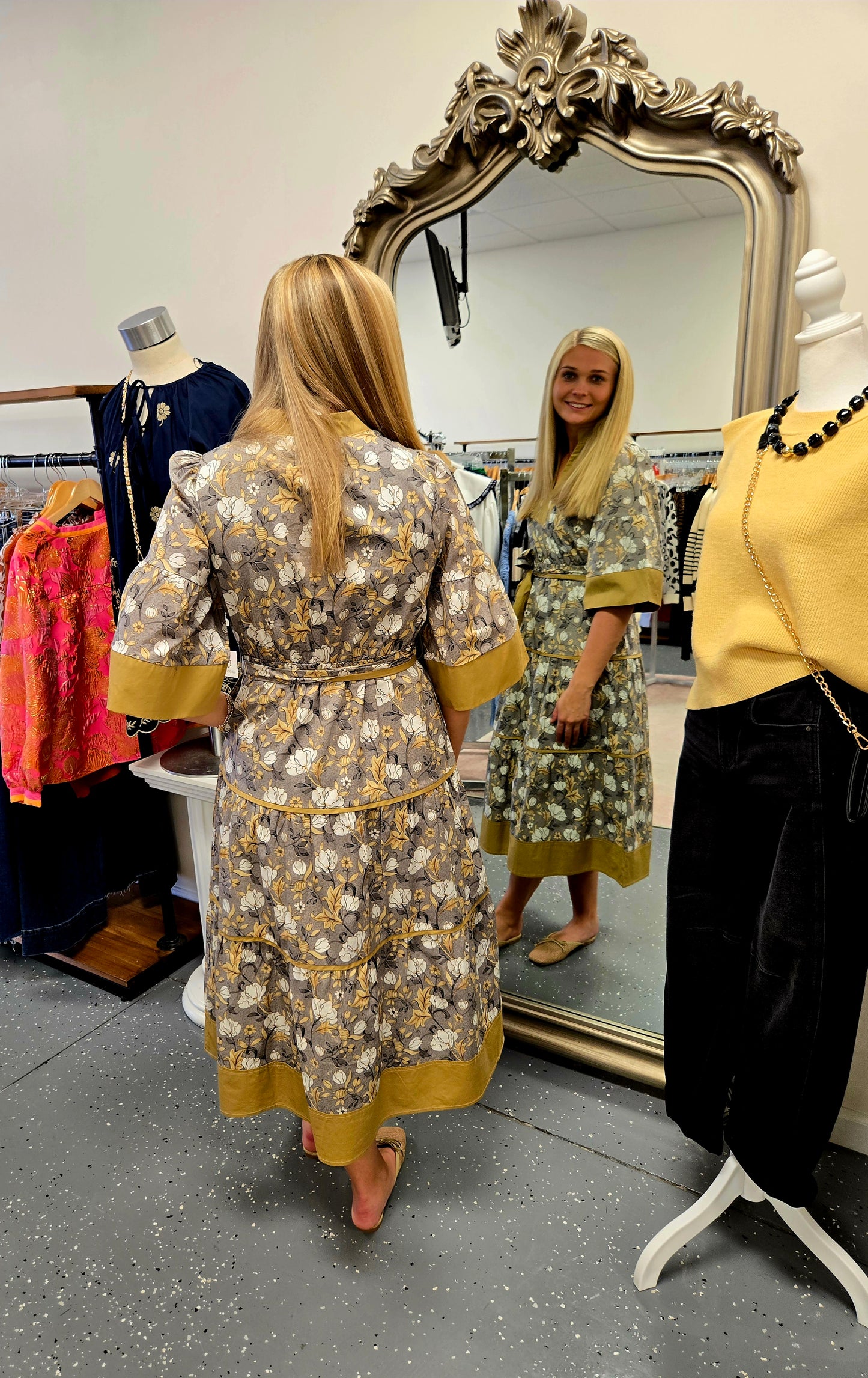 Floral Print Belted Midi Dress