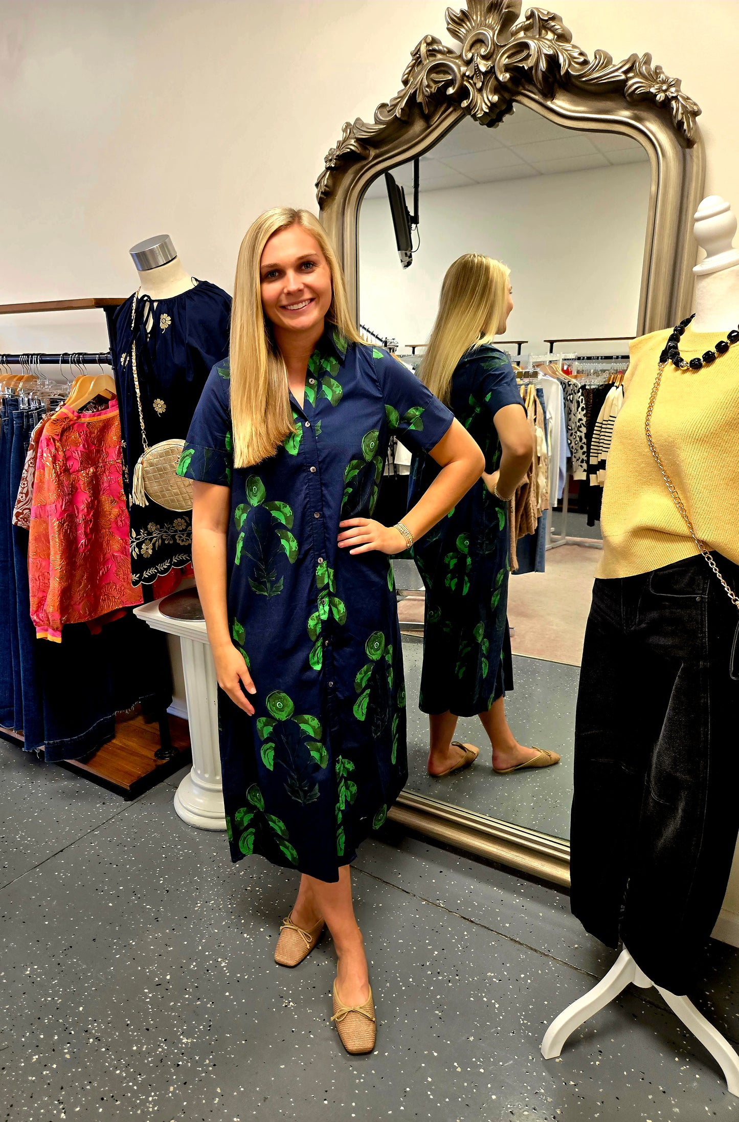 Floral Print Navy Midi Dress
