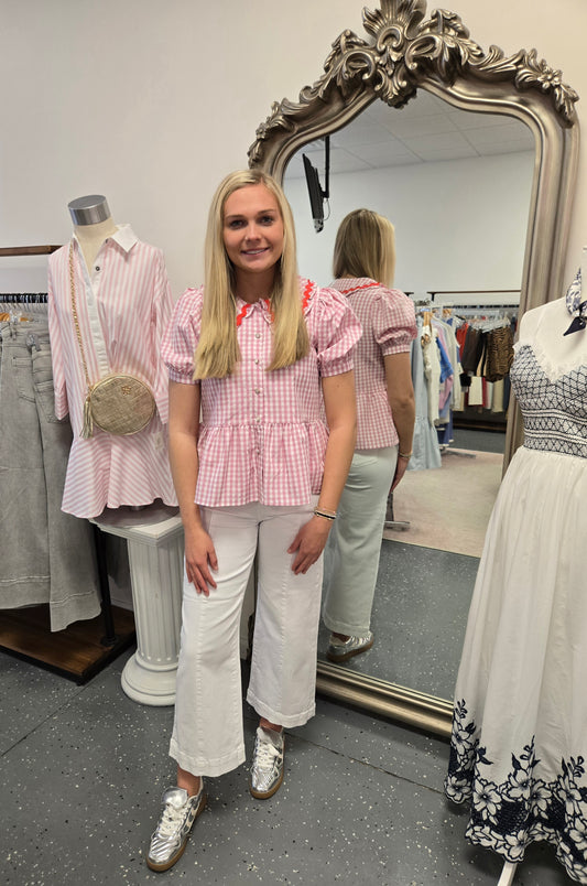 Gingham Peplum Top