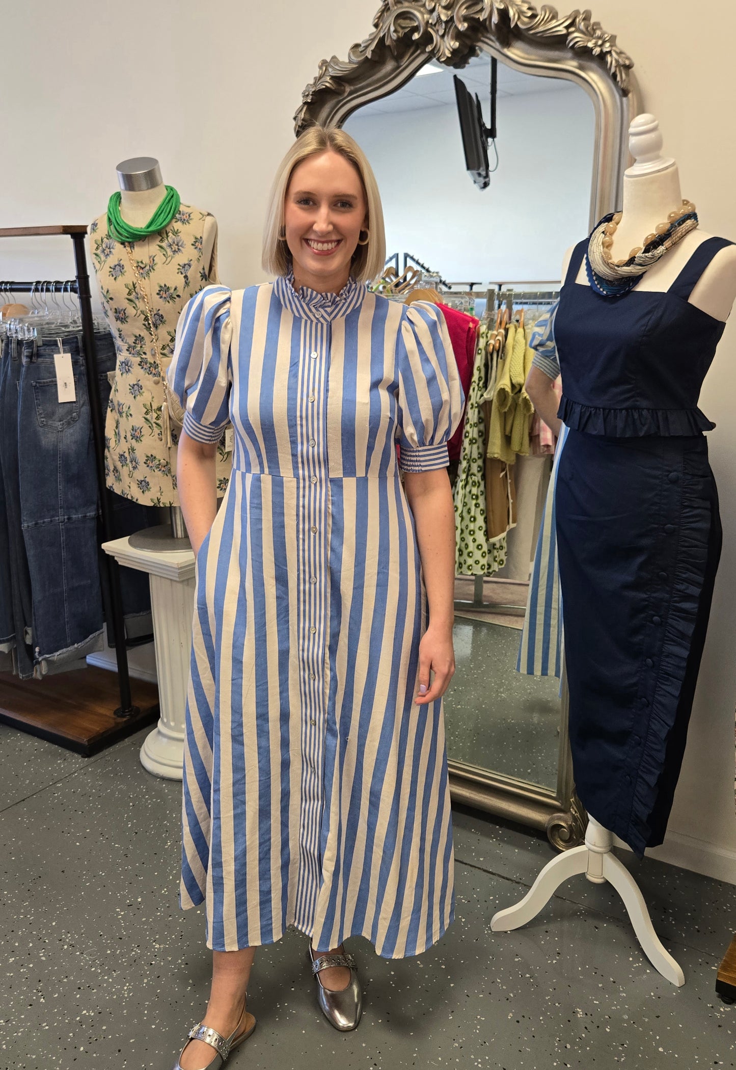 Striped Button Down Midi Dress