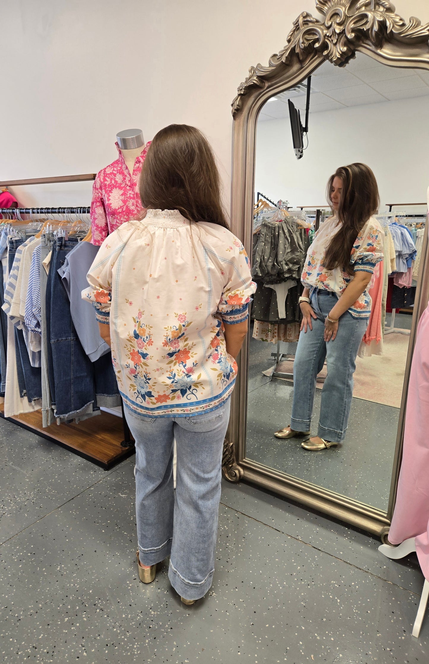 Border Print High Neck Blouse