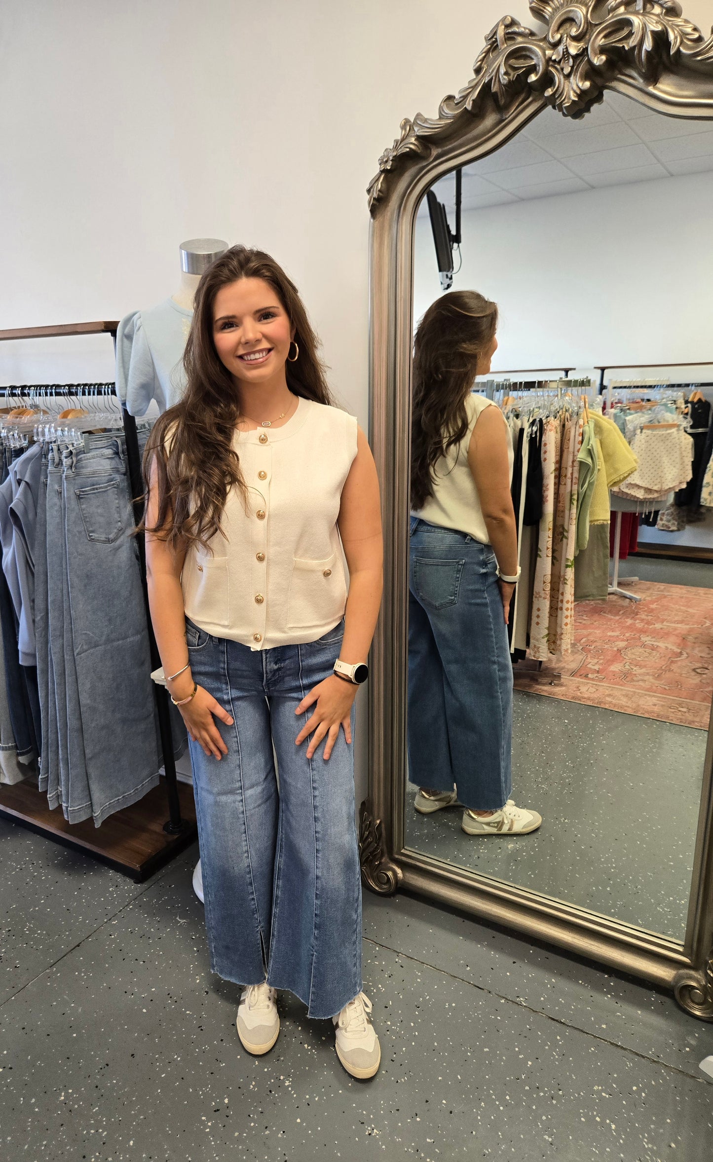 Gold Button Round Neck Cardigan