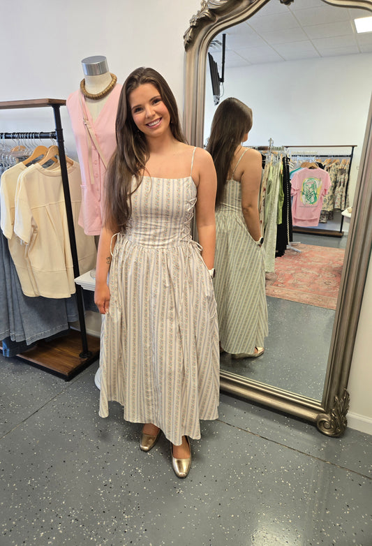 Vintage Stripe Corset Midi Dress