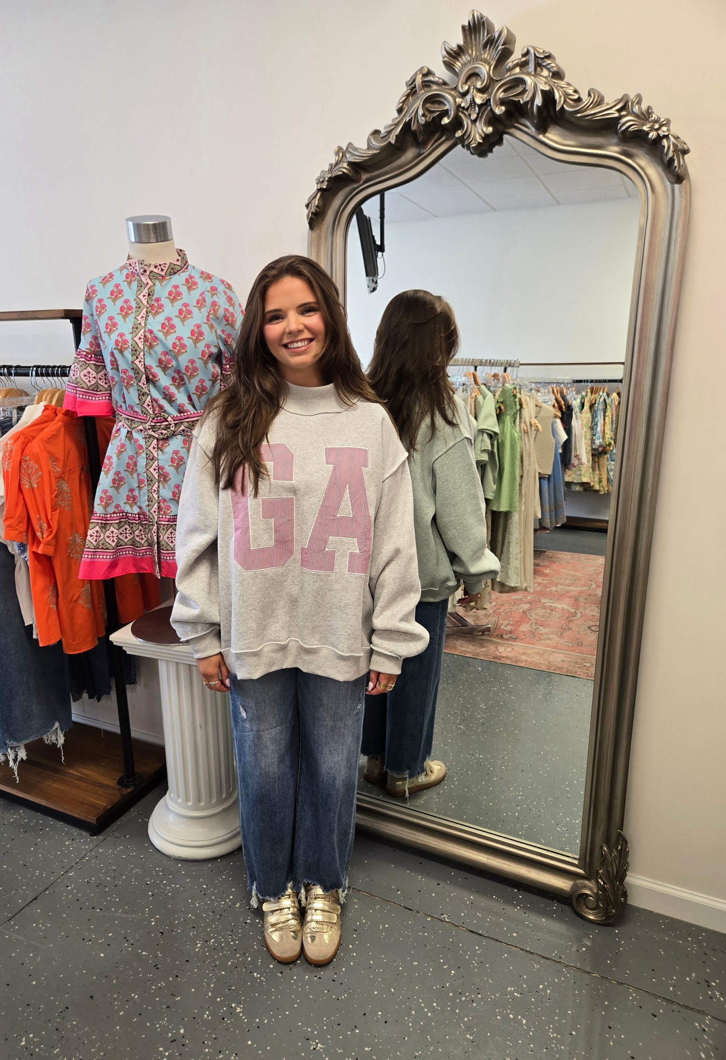 Embroidered "GA" Mock Neck Sweatshirt