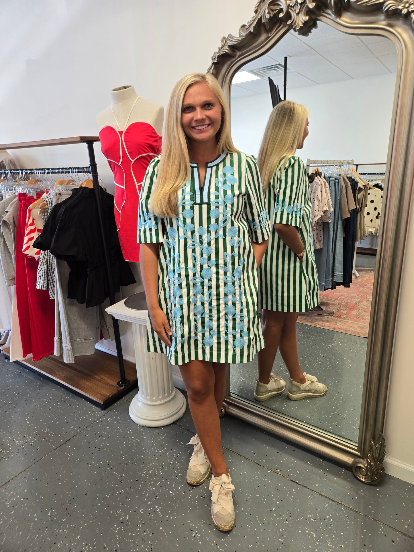 Embroidered Detailed Striped Mini Dress