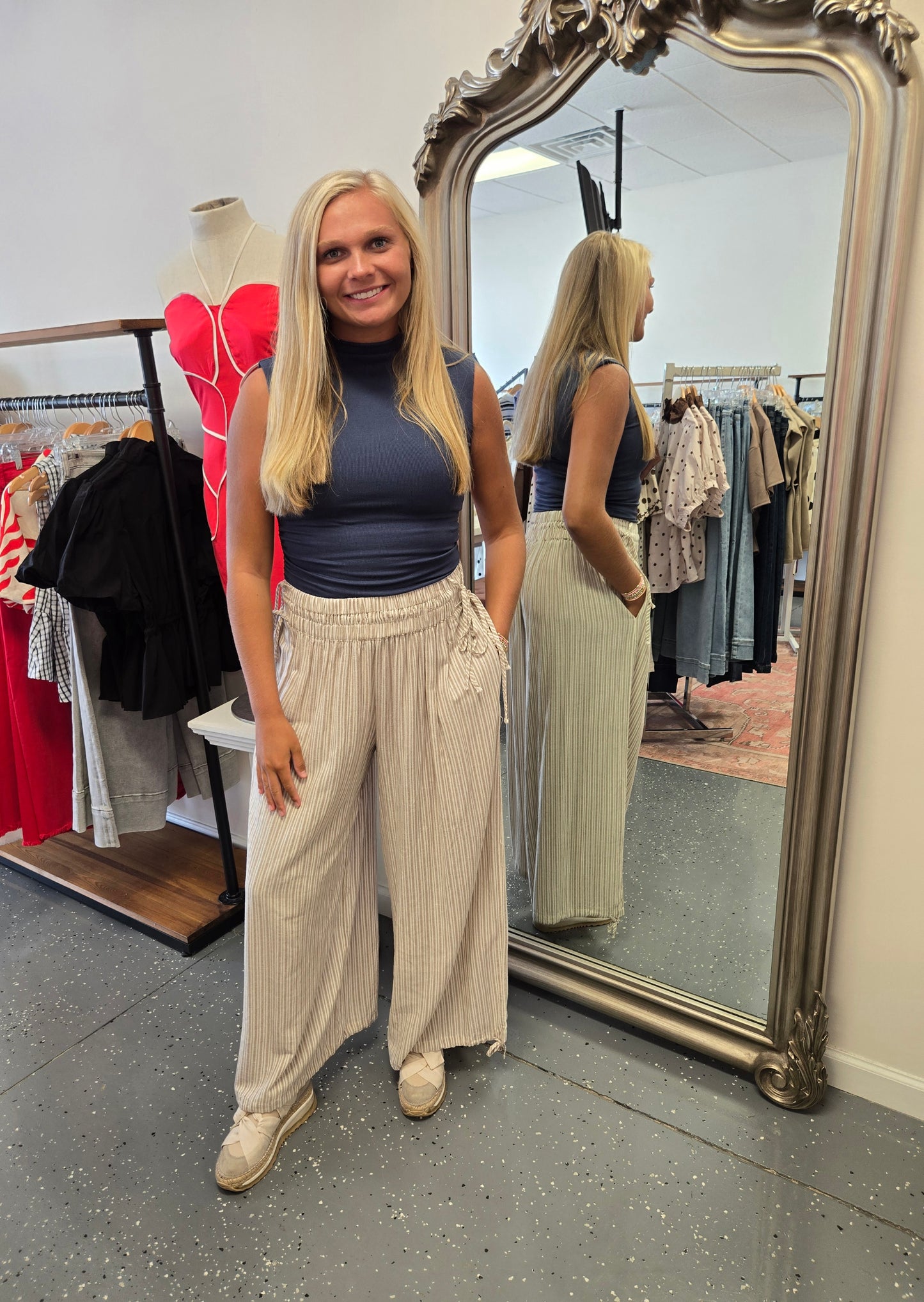 Striped Smocked Waist Pants