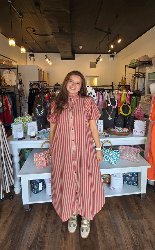 Button Down Stripe Midi Dress