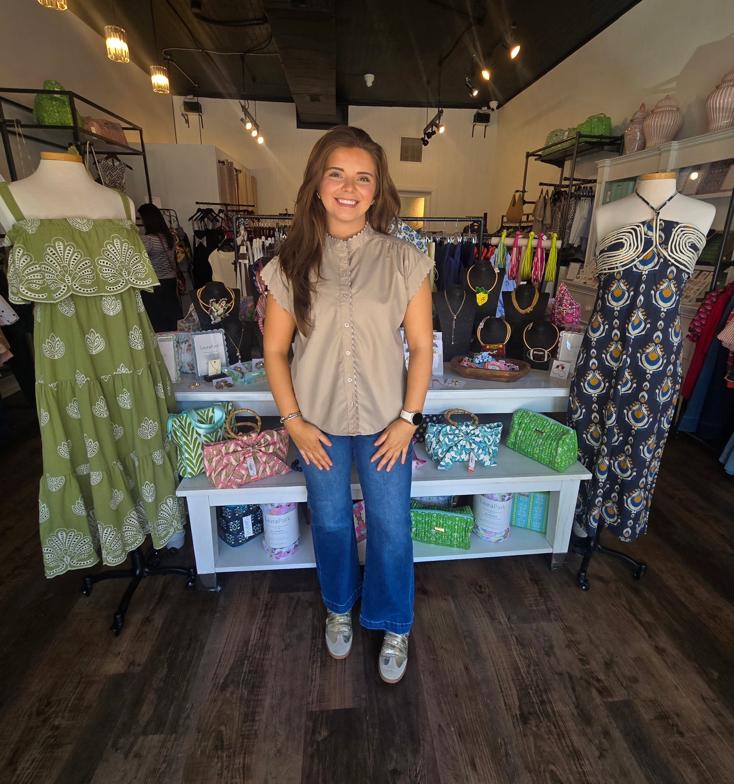 Sandstone Scalloped Button Down Blouse