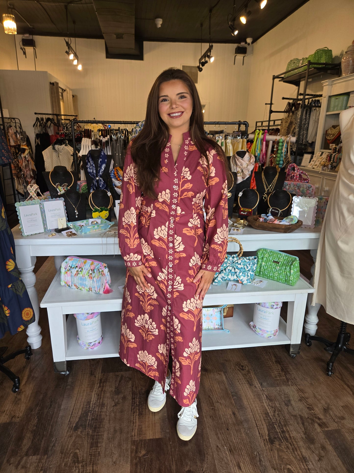 Autumn Bloom Button-Down Midi Dress