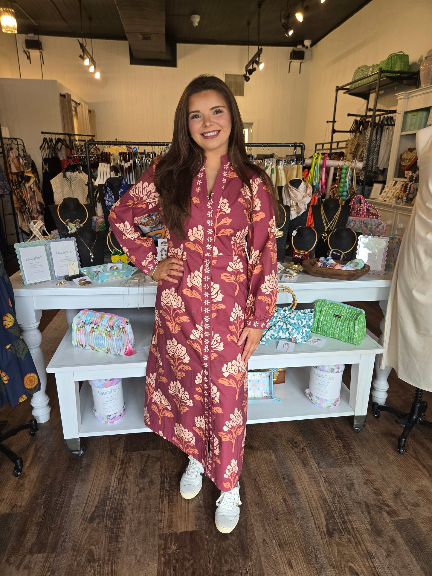 Autumn Bloom Button-Down Midi Dress