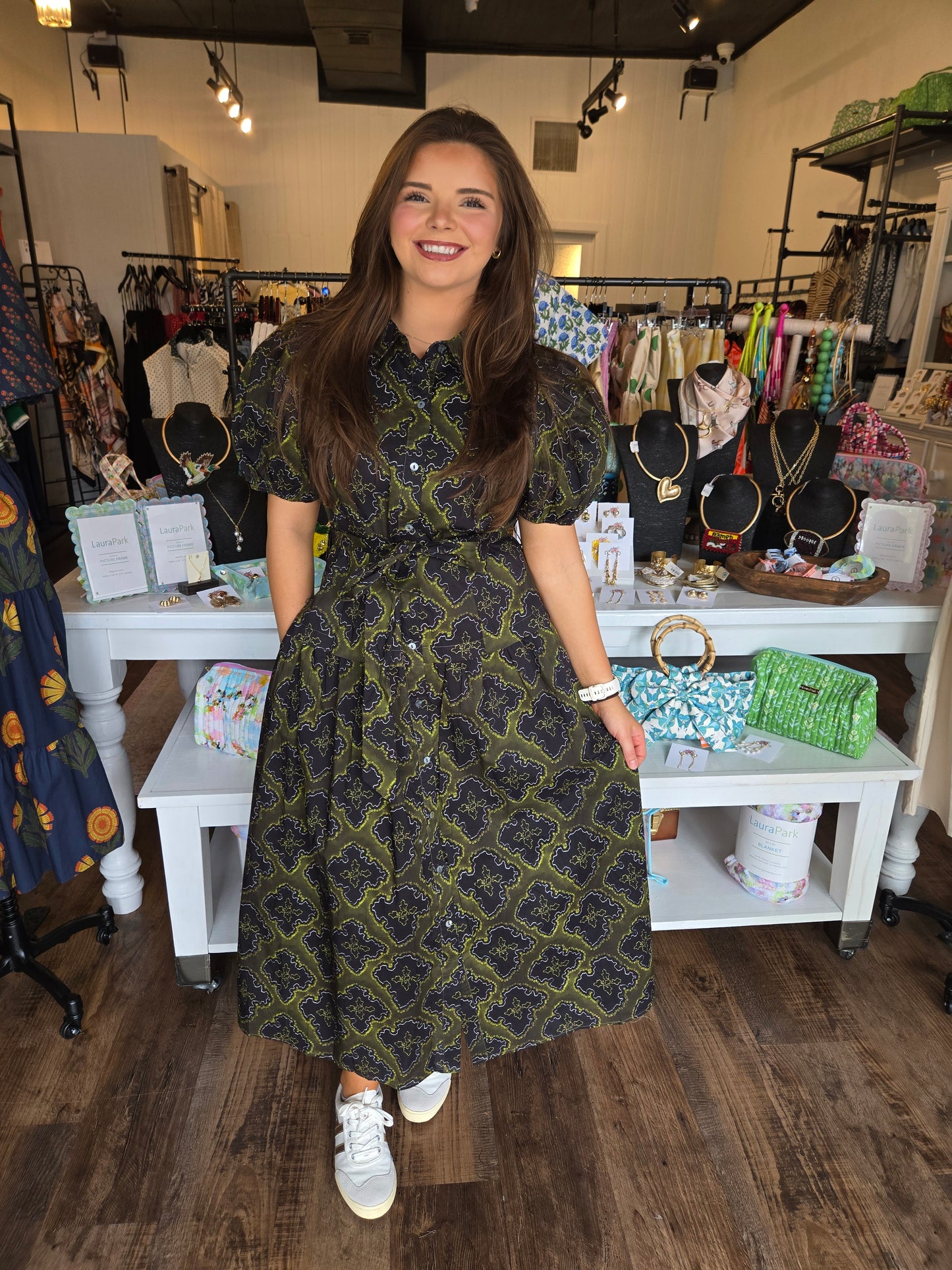 Dark Olive Button Down Midi Dress