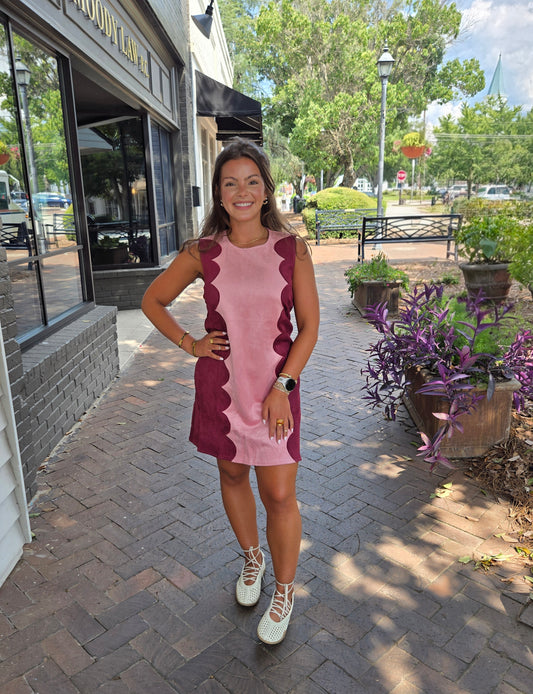 Scalloped Suede Mini Dress