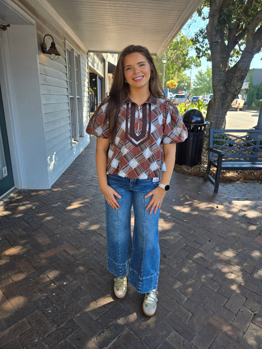 Plaid Puff Sleeve Top