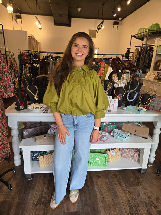 Olive Martini Bubble Blouse