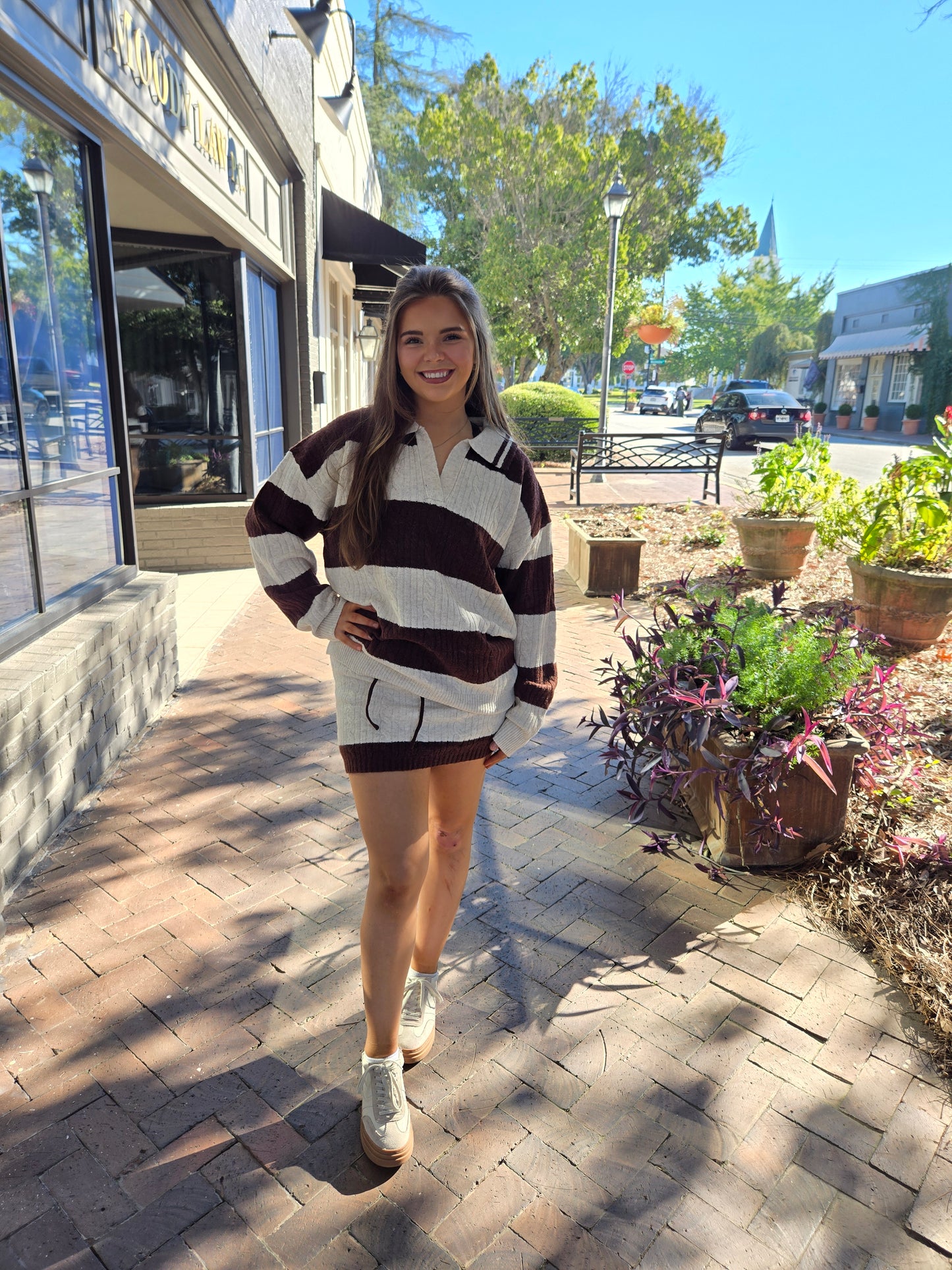 Long sleeved Sweater With Collar And Skirt Set