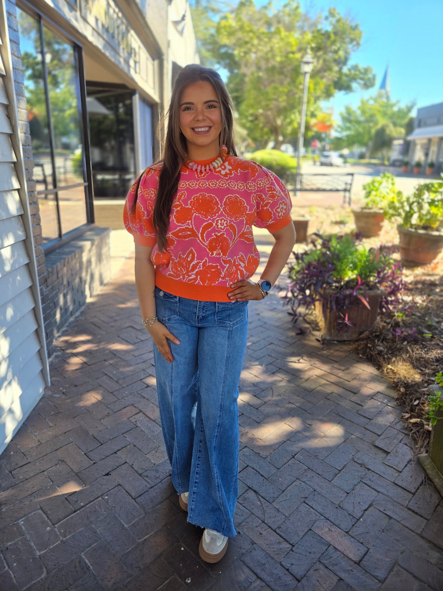 Sunset Bloom Puff Sleeve Sweater