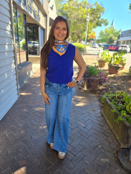 Royal Charm Textured Sleeveless Sweater