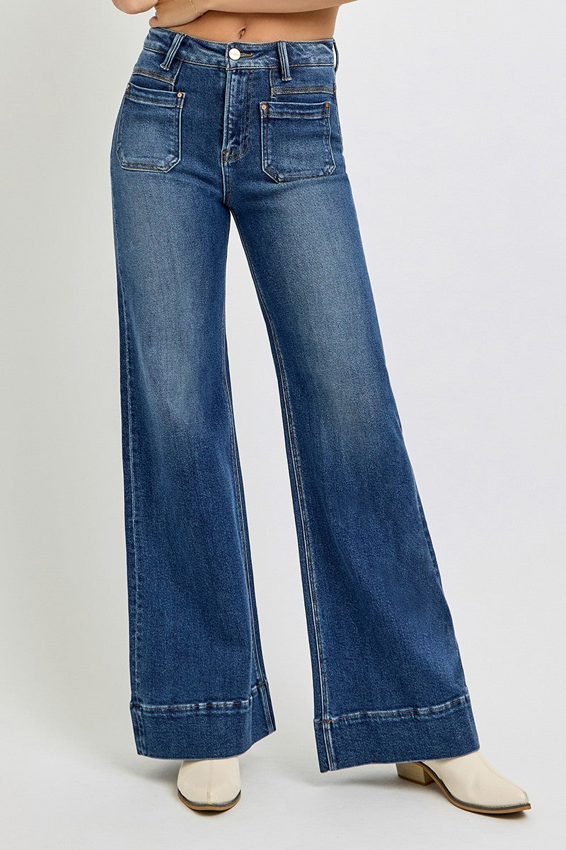 High Rise Front Pocket Flare Jeans