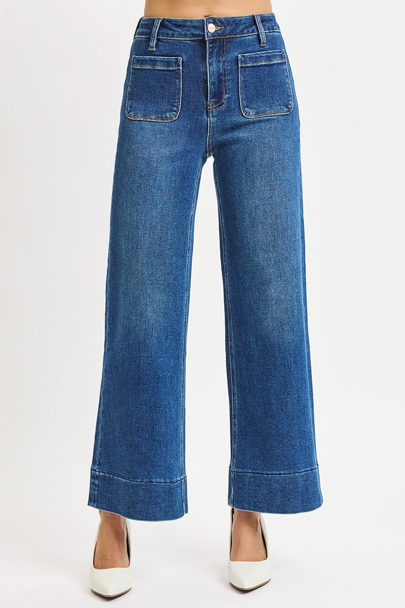 High Rise Crop Jeans/Front Pocket