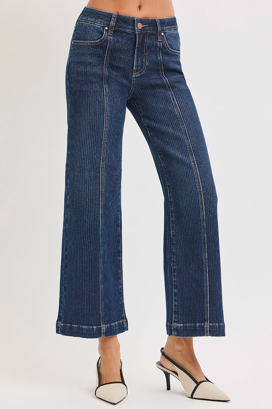 Mid Rise Cropped Front Seam Detail Jeans