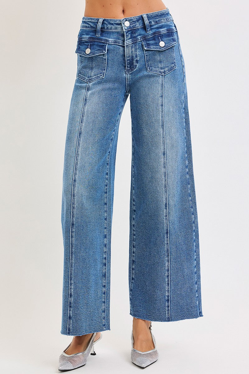 High Rise Ankle Wide Jeans
