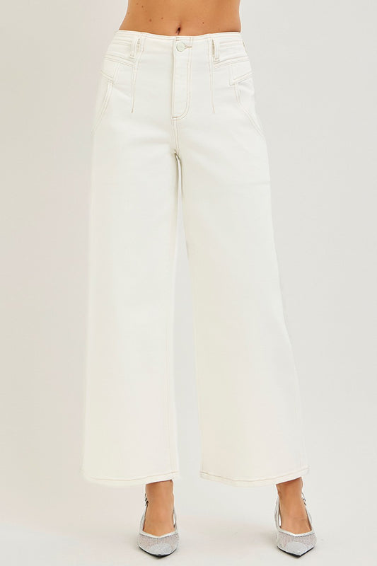 High Rise Ankle Wide Jeans