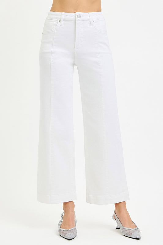 TC-High Rise-Crop Wide Pants-White