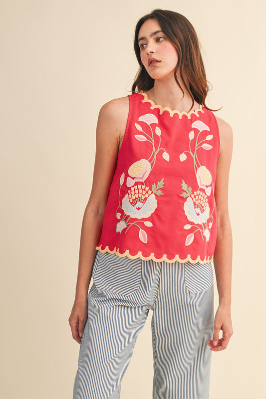 Coral Bloom Scallop Top