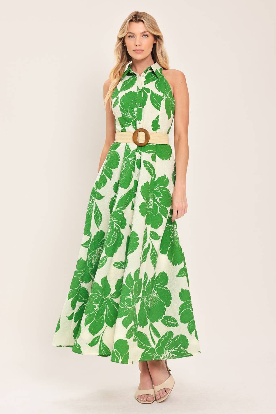 Textured Floral Midi Dress