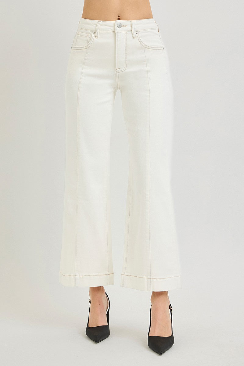 TC-High Rise-Crop Wide Pants-Cream