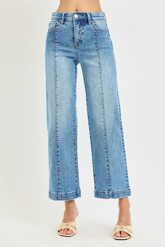 High Rise Elastic Band Ankle Crop Jeans
