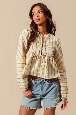 Front Tie Striped Blouse