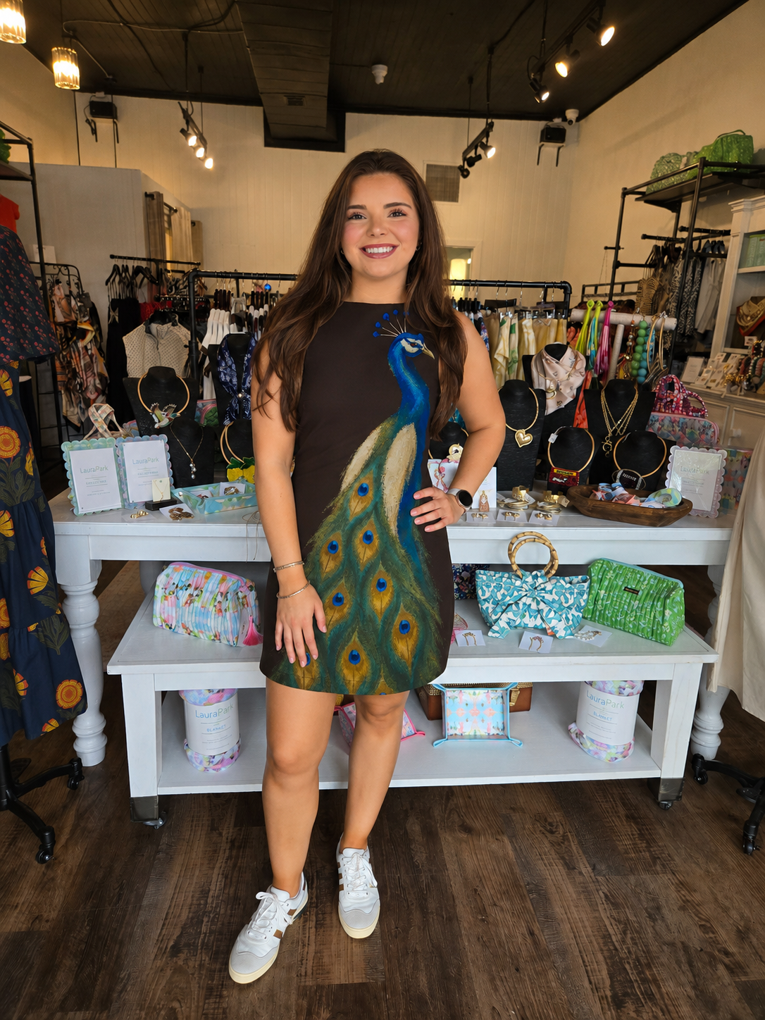 Peacock Elegance Mini Dress