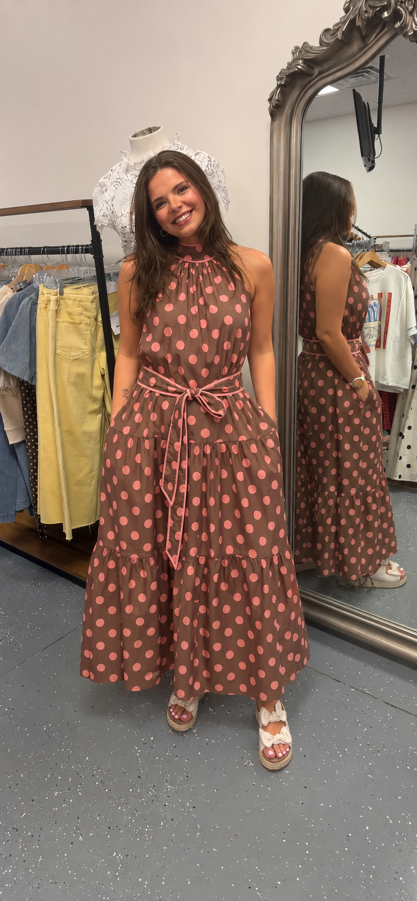 Mocha Blush Polka Dot Midi