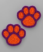 clemson tigers paw print beaded earrings orange and purple