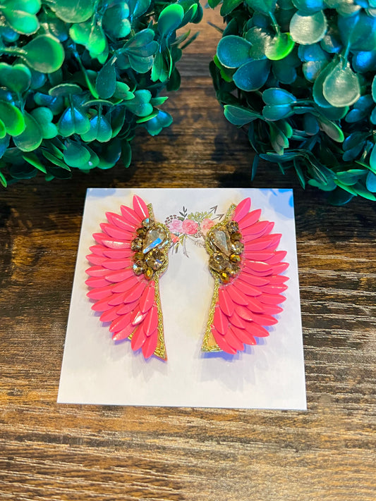 beaded wing earrings big statement earrings wing earrings