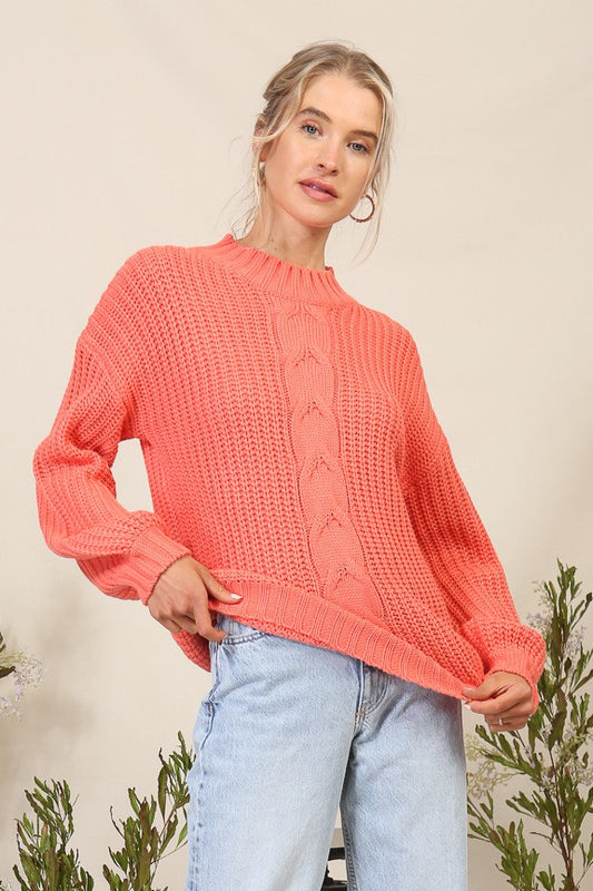 Mock Neck Cable Knit Sweater