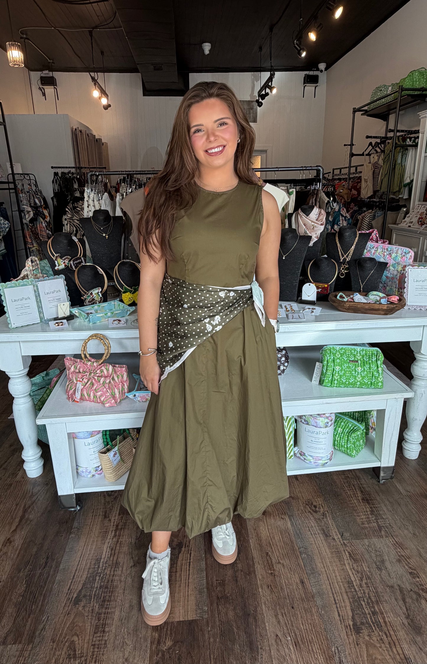Bandana Olive  Bubble Midi Dress