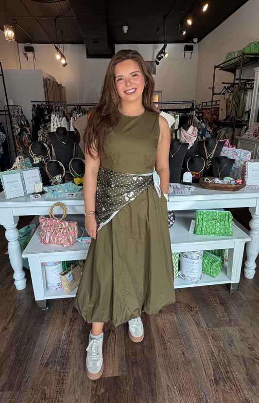 Bandana Olive  Bubble Midi Dress