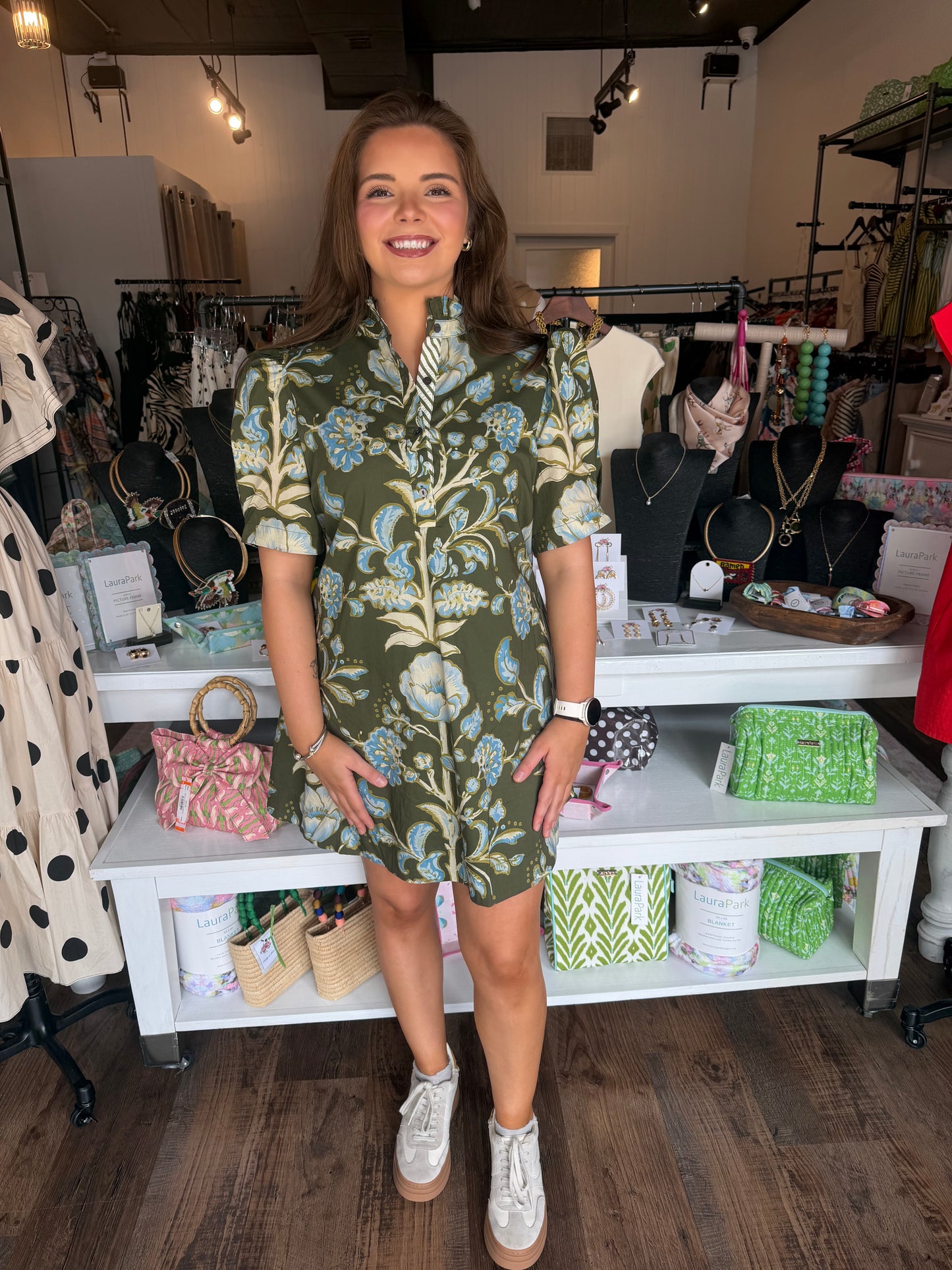Olive Floral Mini Dress