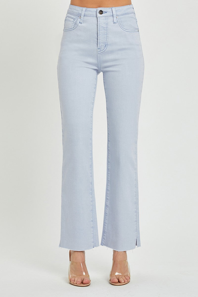 High Rise Raw Hem Jeans- Ice Blue