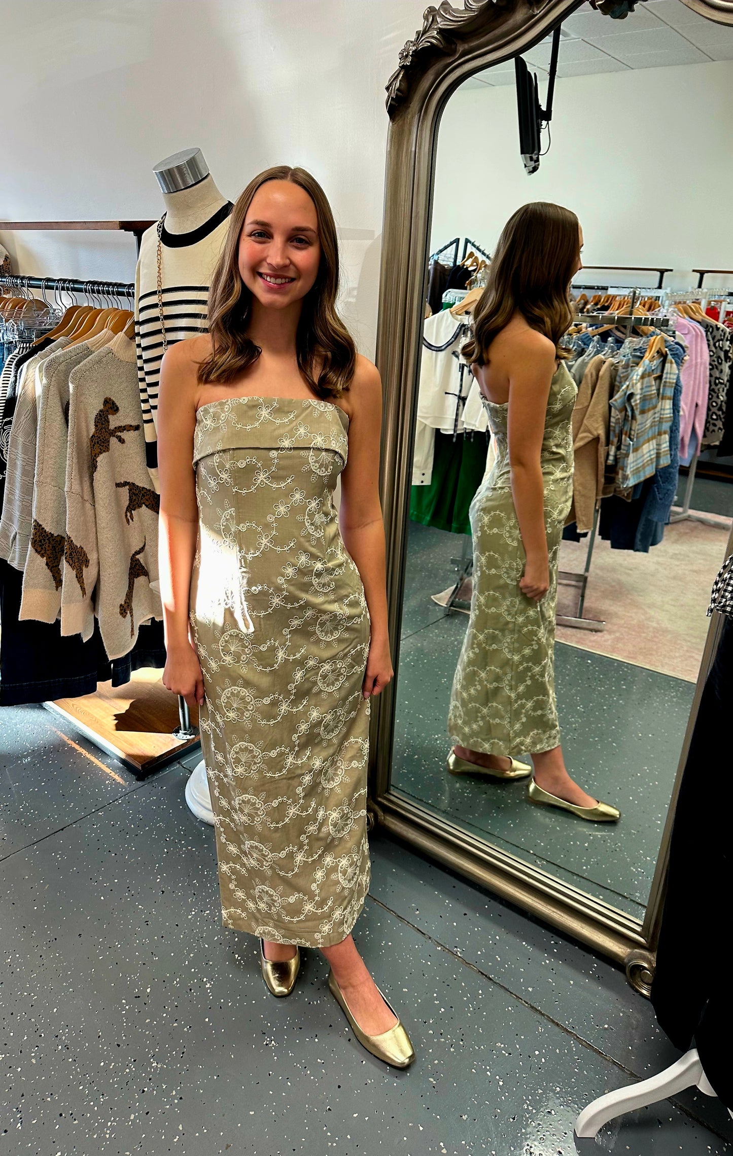 Floral Embroidered Strapless Dress