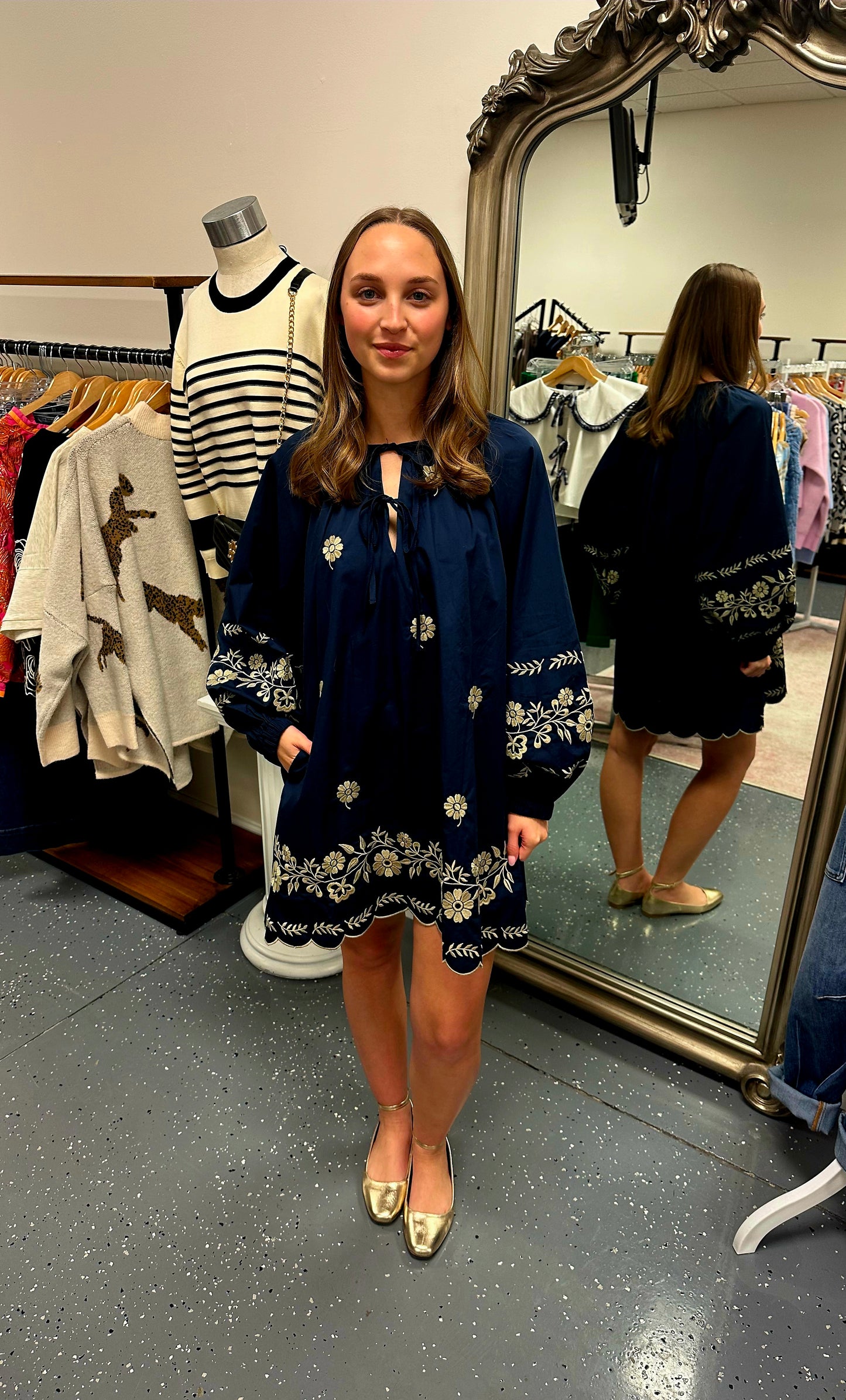 Embroidered Peasant Mini Dress
